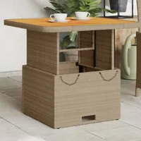 vidaXL Zahradní stůl béžový 80x80x71 cm Poly ratan a akáciové dřevo