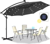 Sessamen-LP Alu Sonnenschirm Ampelschirm LED Solar  Ø300 cm mit Kurbelvorrichtung Gartenschirm Balkonschirm ,UV-Schutz 40+，Dunkelgrau
