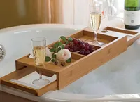 Decopatent® Universal verstellbare Badewannenablage von 53 -> 90 cm - Ausgestattet mit Buchhalter - Tablet-Halter - Bambus Holz
