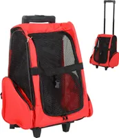 PawHut Hundetrolley Transporttasche Tragetasche für Tiere Trolley 2-in-1 Haustierrucksack Hundetasche mit Tür und Fenster atmungsaktiv Oxfordstoff Rot 42 x 25 x 55 cm