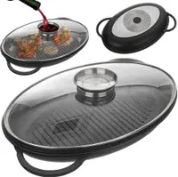 Orion Grillpfanne Bratpfanne mit Deckel tief mit Granitbeschichtung GRANDE AROMA 43x28x6 cm