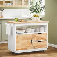 SoBuy FKW107-II-WN Küchenwagen mit Arbeitsplatte Kücheninsel Küchenschrank Rollwagen Sideboard Servierwagen