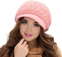 Wintermütze für Damen, dicker Plüsch, gestrickt, kurze Krempe, wärmespeichernd, winddicht, Kopfbedeckung, einfarbig, Pendeln, Outdoor-Beanie, Rosa
