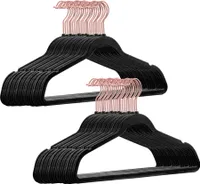 50 Stück hochwertige Samt Kleiderbügel in der Farbe Schwarz mit Rosegold Look Haken / Anti-Rutsch / von StickandShine
