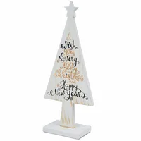 H&S Decoration Weihnachtsbaum aus Holz 25 cm weiß