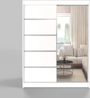 Easy Furniture V5 Schiebeschrank 150 cm mit Spiegel, Kleiderschrank Schlafzimmer, Wohnzimmer- 150 x 200 x 58 Farbe: Weiss, Schwebetürenschrank