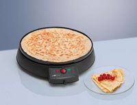 Clatronic Crepes Maker für Crepes mit Ø 29cm, inkl. Teigverteiler und antihaftbesch. Oberfläche, Stufenlos regelbarer Thermostat u. Backampel - Pfannkuchen Maker mit 900W - CM 3372