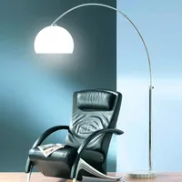 Trio oblúková lampa, mramorový podstavec, biele tienidlo, max. výška 200 cm, chróm