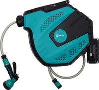 DURHAND Wandschlauchbox Schlauchtrommel 180° schwenkbar mit Multibrause Frostschutz -5–45 °C Kunststoff Grün + Schwarz 15 m