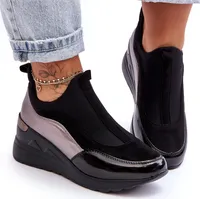 Damskie Wsuwane Buty Sportowe Na Koturnie Czarno-Srebrne Farro 41