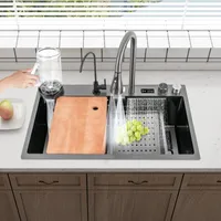 Digitální multifunkční kuchyňský dřez s kohoutkem 75*46*20cm nerezový dřez