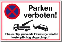 Dreifke® Schild Parken verboten | stabiles Alu-Schild mit UV-Schutz 300x200mm weiß Alu