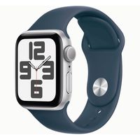 Apple Watch SE (2. generacji) 2023 GPS + Cellular 40 mm aluminiowy pasek sportowy w kolorze srebrnym i Storm Blue - rozmiar M/L