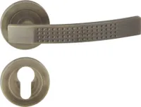 DOMINO Türgriff Drückergarnitur PZ - Profilzylinder Set | Rund-Rosette | Türklinke für Zimmertür, Bürotür, Kellertür & Innentür | Türbeschläge aus Aluminium | Bronze Türdrückergarnitur | ALMA-R ECO M3