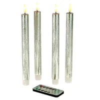 LED 4 x Stabkerze silber Echtwachs 24,5 cm Kerze mit Timer + Fernbedienung