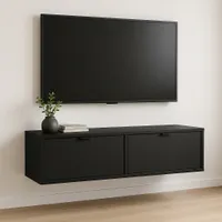 WENA TV Schrank Aura, Schwarz, mit Metallgriffen, 140 cm breit