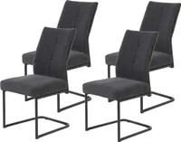 4er Set Esszimmerstuhl, Schwingstuhl, XL-Stuhl Dagmar, Cordstoff Breitcord Anthrazit, Metallgestell Schwarz, Federkorb, Griff