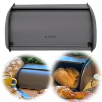 LS-LebenStil Vintage Brotkasten Grau Almost Black 34cm Metall Retro Brotbox Brot Aufbewahrungskorb Rollbrotkasten Brotbehälter Brotdose mit Rolldeckel