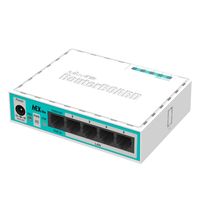 Mikrotik hEX lite router zapojený do sítě Bílá