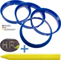 4X Zentrierringe 76,0 x 74,1 mm Blau Felgen Ringe + 1x Reifen Kreide Fett Stift