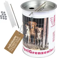 HMF 46100-07 Spendendose, inkl. individuelle Klebefolie, Spendenbüchse, Sammelbüchse, 14,5 x 10 cm, lichtgrau