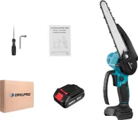 Elektrická řetězová pila Drillpro, bezkartáčový motor, 8palcová vodicí lišta, 1 baterie