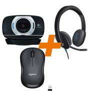 Logitech H540 USB Headset + C615 HD Webcam + M220 Silent charcoal Maus (Bundle)