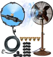 Sprühnebel Kühlung für Ventilator, Outdoor Misting System mit 5 Nebeldüsen und PE-Schlauch 5M, Terrasse Garten Wasserkühlung Wasserzerstäuber