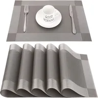 Tischset Abwischbar, Tischset Waschbar Grau 6er Set PVC Verschleißfest