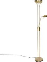 QAZQA - Moderne Stehleuchte I Stehlampe I Standleuchte I Lampe I Leuchte Messing mit Leselampe inkl. LED dim to warm - Diva Dimmer I Dimmbar I Wohnzimmer I Schlafzimmer I Deckenfluter - Stahl Länglich