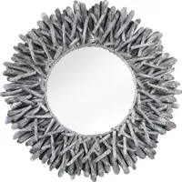 Außergewöhnlicher Teakholz Spiegel RIVERSIDE 80cm grau Treibholz Wandspiegel Rahmen aus Teakholz-Ästen Badspiegel