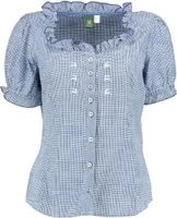 Orbis Trachtenbluse 1/2 Arm Rundhals Rüsche blau Gr. 40