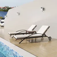 vidaXL Lehátka so stolíkom Poly ratan Brown