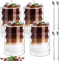 4er Set 350ml Latte Macchiato Gläser Set, Doppelwandige Gläser mit 4 Löffeln, Cappuccino Gläser, Kaffeegläser, Thermogläser, Latte Macchiato-Gläser
