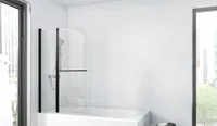 Badewannenfaltwand Marwell , 2-flg. 100 x 140 cm - Duschwand für Badewanne in matt schwarz - Badewannenaufsatz mit klarglas - Duschabtrennung mit Handtuchhalter