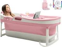 HelloBath® skladacia vaňa - ružová - 148 cm - mobilná vaňa - skladacia vaňa - vedro do vane - dospelí a deti - s vankúšom a lampou do vane