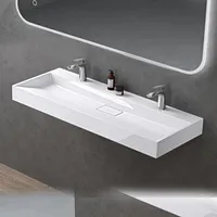 doporro Aufsatzwaschbecken Hängewaschbecken Waschtisch weiß 120x46x11cm Mineralguss Waschbecken mit 2 Armaturloch inkl. Ablaufgarnitur Colossum19