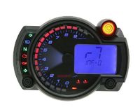 Tachometer KOSO Digital Cockpit RX2N+ GP Sytle Drehzahlmesser mit ABE max. 10000 RPM, schwarz / blaues Display universal für Motorrad Quad Roller
