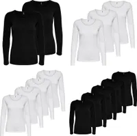 ONLY Longsleeve Damen-Shirt in Schwarz Weiß 15240036 Oberteil aus 95% Baumwolle 5% Elasthan, atmungsaktives Basic Shirt zum Kombinieren, Größe:XL, Farbe:3er-Schwarz