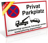 Dreifke® Schild Privatparkplatz | Schild mit UV-Schutz 300x200mm weiß Alu