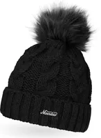 Damen Strick-Mütze gefüttert Fell-Bommel Kunstfell Winter-Mütze Bommelmütze Neverless®  unisize
