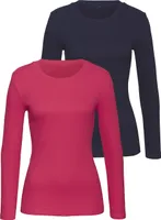 VIVANCE Langarmshirt 2 er-Pack pink, navy Größe 48/50