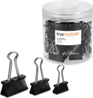 kwmobile 60x Foldback Klammern Set - 20x 19mm 20x 25mm 20x 32mm - Vielzweckklammer Büro Dokumenten Clips - Metall Maul Klammer Klemmen in Schwarz