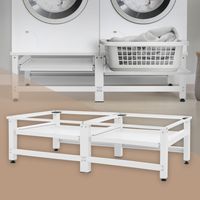 ML-Design Doppel Waschmaschinen Untergestell, 124x55x37 cm, Weiß, aus Stahl, inkl. 2 Ablagen, bis 150 kg, verstellbare Füße, Doppeluntergestell Doppelpodest Erhöhung