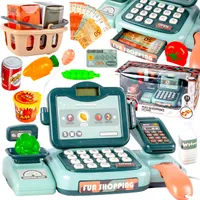 Malplay Kasse Spielzeug 24tlg Zubehör Supermarkt-Spielzeugset mit Bezahlterminal Scanner Waage Rollenspiel