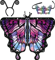Schmetterlingsflügel Schmetterling Kostüm Damen,Kostüm Umhang Verkleidung Fasching Karneval Kostüm Damen mit Gesichtsbedeckungen + Stirnband (Rosa)