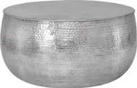 WOMO-DESIGN konferenčný stolík Ø 90x45 cm strieborný, jedinečný, kladivkový vzhľad, ručne vyrobený stolík, okrúhly stolík, hliníkový obývačkový stolík, kovový stolík