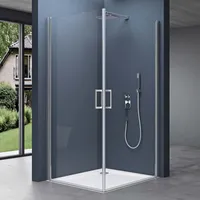 doporro Eck-Duschkabine Eckdusche 100x80x195cm Duschabtrennung ESG-Sicherheitsglas Klarglas inkl. Duschtasse Hebe- und Senkmechanismus Ravenna24K