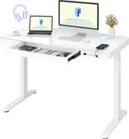 FLEXISPOT Elektrisch Höhenverstellbarer Schreibtisch mit Glasplatte, Schminktisch mit Schublade & Type-C- und Type-A-Anschluss (120x60cm, Weiß)
