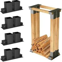 JOIEYOU Holzstapelhilfe für Kaminholz 4 Stück Brennholz Stapelhilfe Holzstapelhalter Stabile Gestell Holz Kaminholzregal Für Innen- und Außenbereich, Schwarz - 30x10x15cm